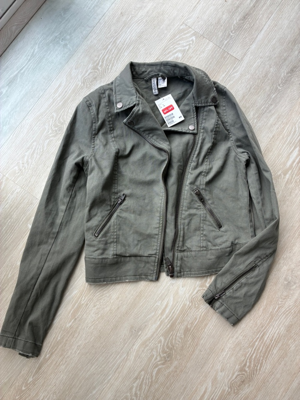 H&M Divided Olive Utility Moto Jacket with Zip Pockets
